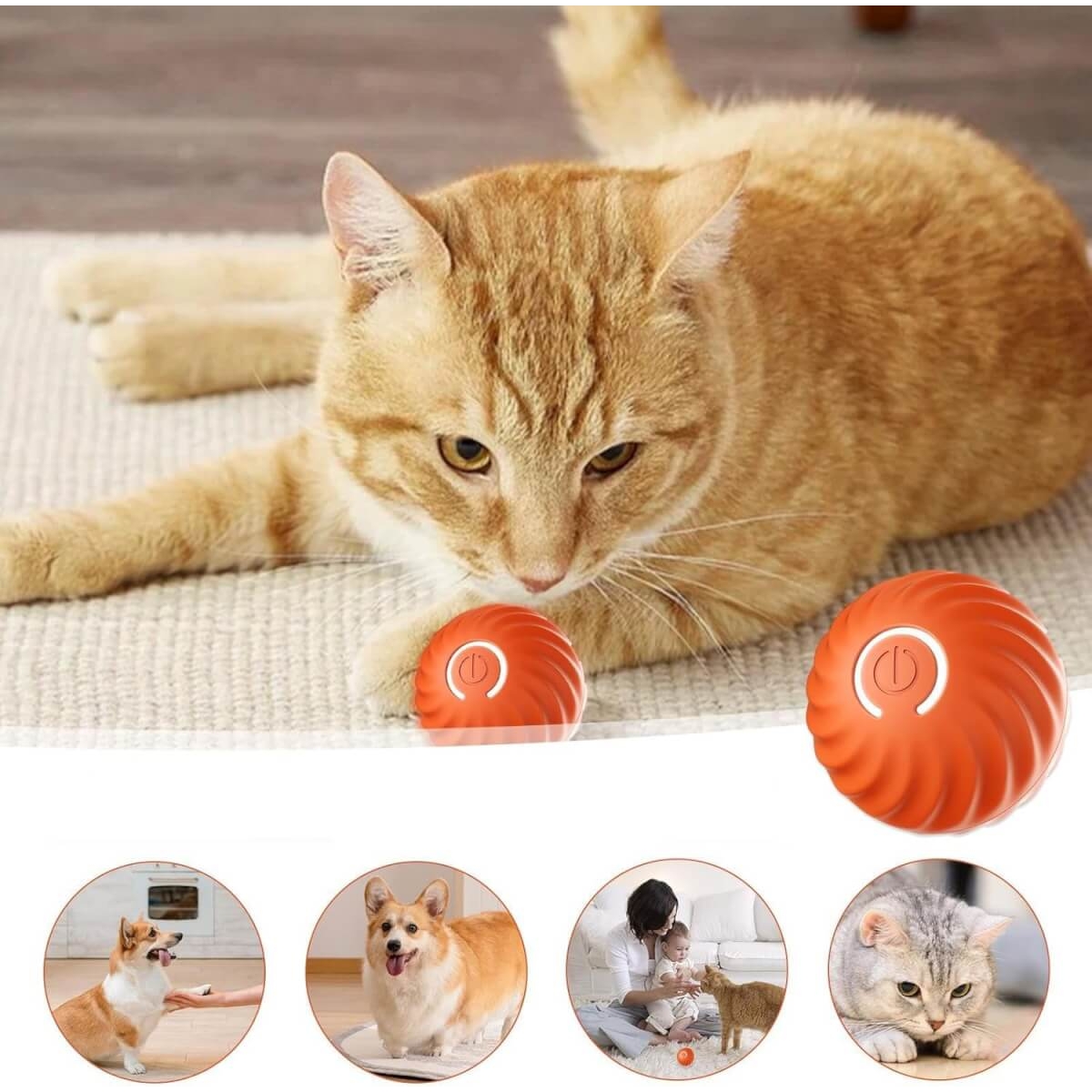 Interaktyvus įkraunamas kamuoliukas augintiniams, 7 cm USB