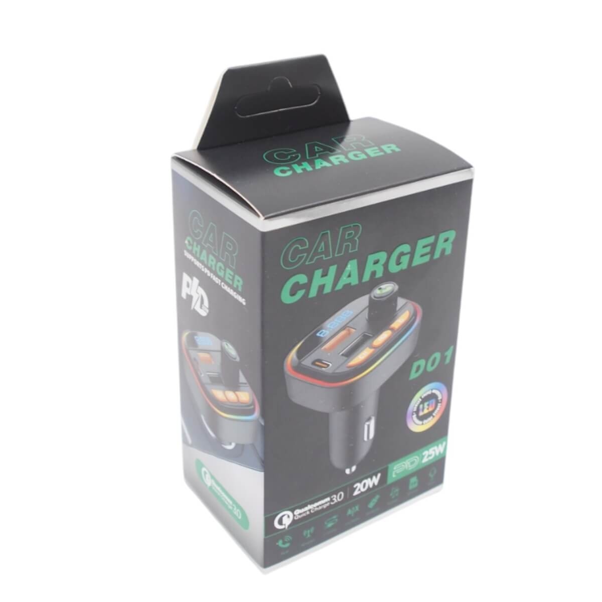 Automobilinis įkroviklis su Bluetooth FM siųstuvu D01