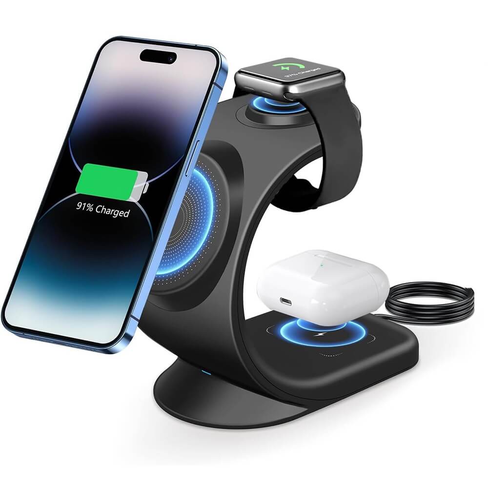 Telefono ir laikrodžio belaidis įkroviklis, 15W Telefono ir laikrodžio belaidis įkroviklis, 15W