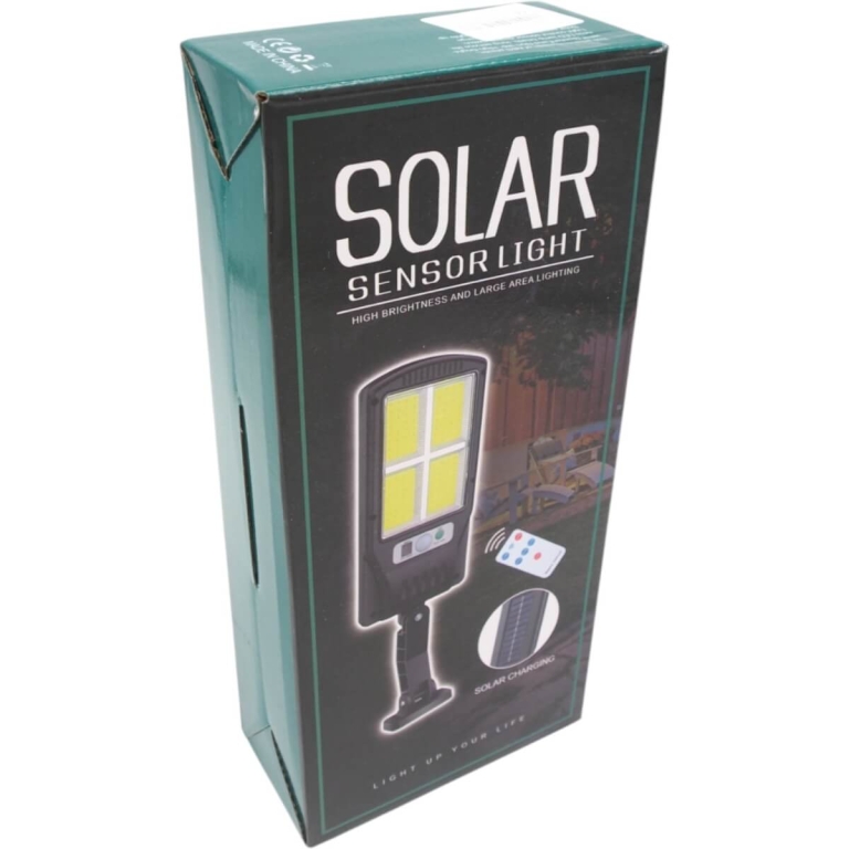 Šviestuvas su saulės panele, su judesio jutikliu