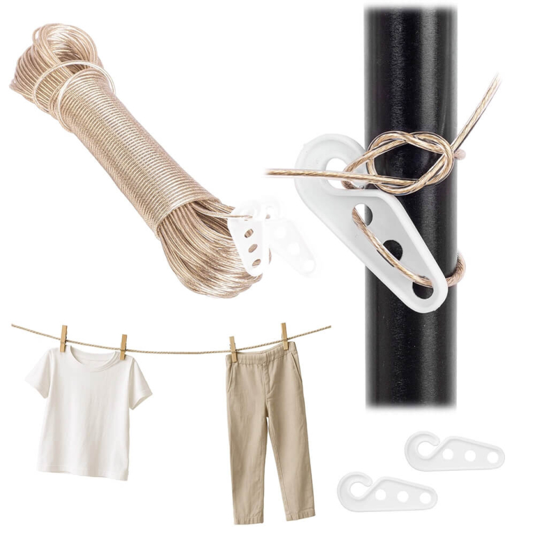 Skalbinių virvė su segtukais, 20 metrų