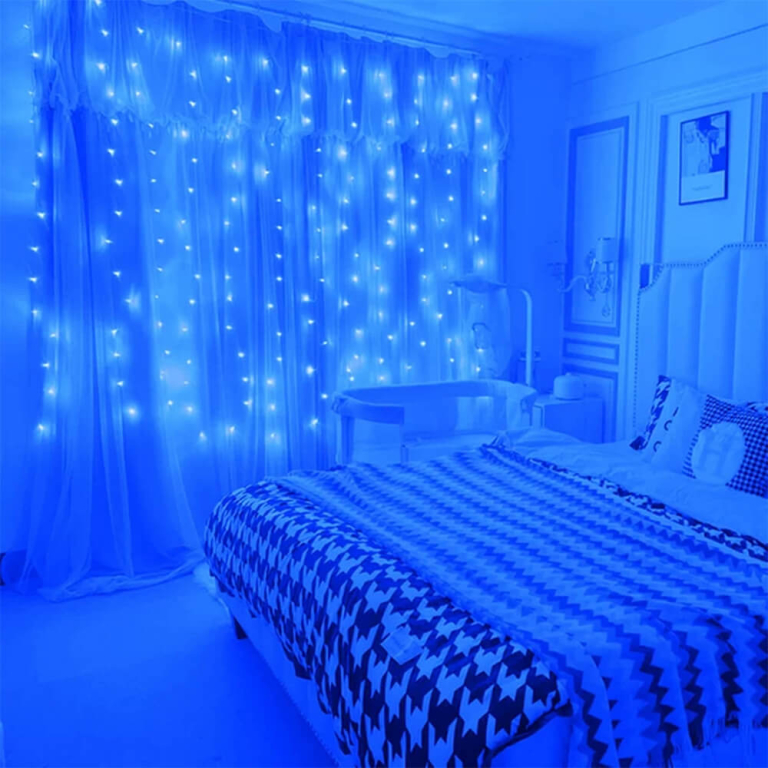 Led usb užuolaida girlianda, 3x3m  mėlyna