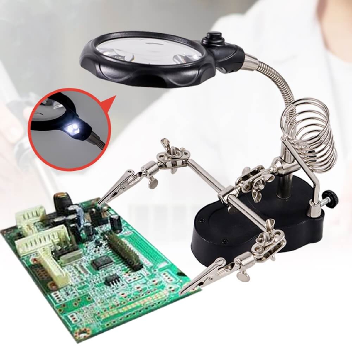 Lituoklio stovas su lupa, 5 led