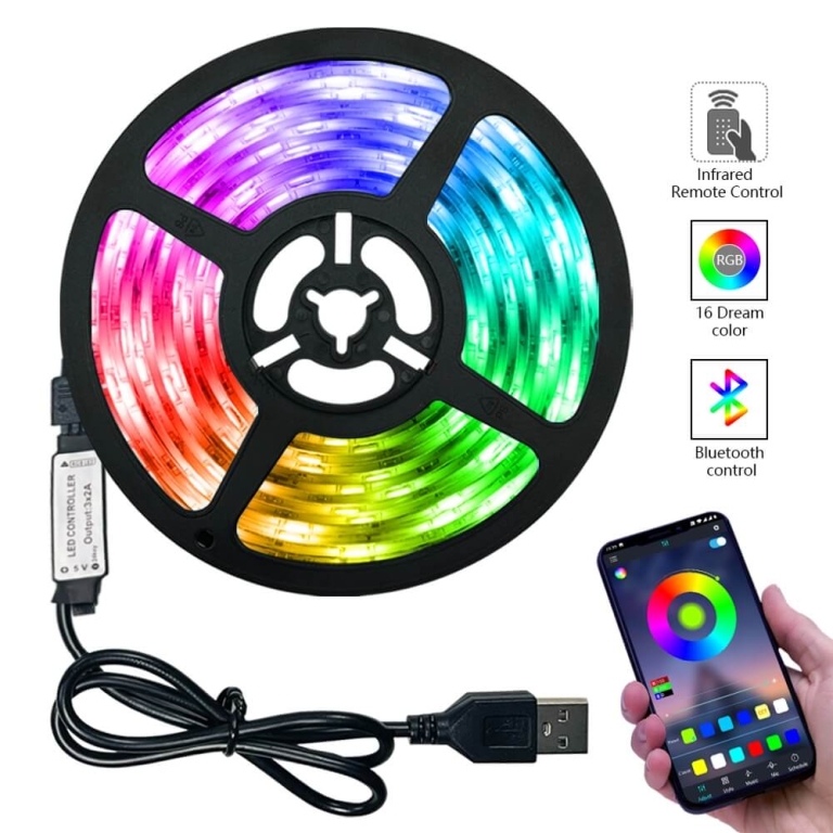 Led rgb usb juosta, 5 metrai